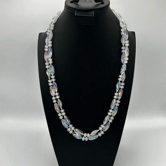 Vintage Iridescent Beaded Necklace White - Picture 1 of 3